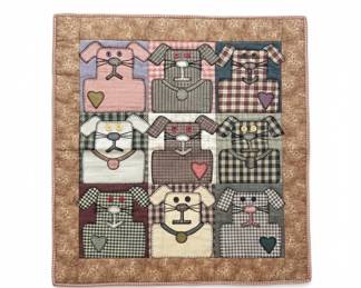 Handmade Folk Art Dog Motif Quilted Wall Hanging - "Dog Days" Pattern