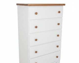 White 5-Drawer Chest of Drawers with Natural Wood Top