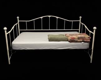 White Metal Daybed with Ceramic Ball Finials and Arched Headboard