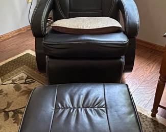 Modern Faux Leather Swivel Recliner and Ottoman Set with White Stitching