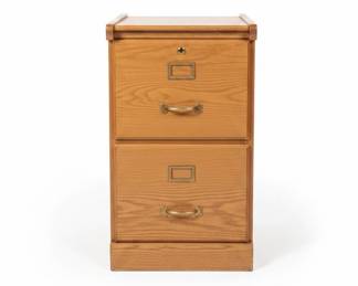 Vintage Oak Two-Drawer Locking Filing Cabinet
