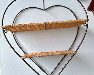 Heart-Shaped Metal and Wicker Wall Shelf