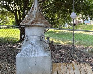 Vintage Galvanized Metal Barn Cupola with Lightning Rod Assembly