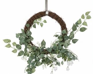 Artificial Eucalyptus and White Flower Grapevine Wreath