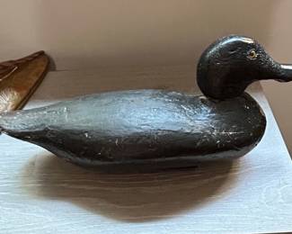 Vintage Hand-Carved Wooden Black Duck Decoy