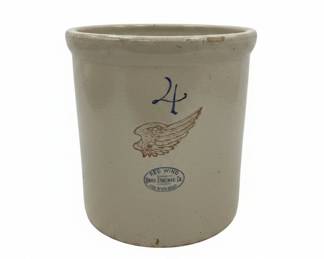 Red Wing 4-Gallon Stoneware Crock with Blue Wing and Oval Mark