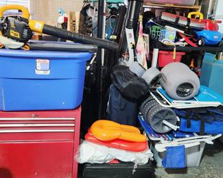 Tool Chest, Blower, Beach Cart, Camp Chairs, Beach Chairs, Fishing Reels, Fishing Poles, Pack n Play, Toys, Projector Screen