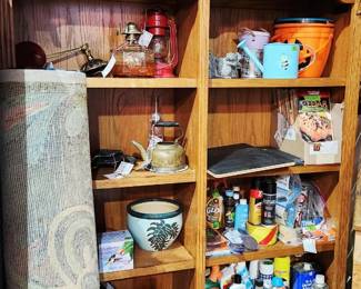 Antique Oil Lanterns, Coffee Grinder, Cleaning Supplies, Gardening