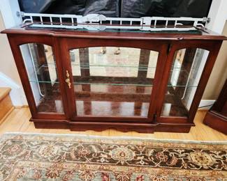 Low Profile Cherry Curio Cabinet with light and glass shelf