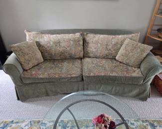 Lovely Slip covered Sofa with a tapestry fabric on one side