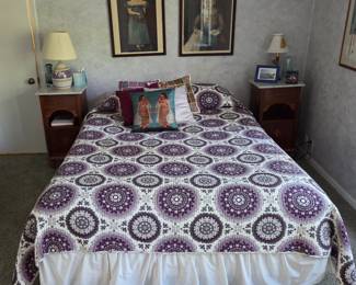 Queen Size Bed Mattress, Antique Matching Nightstands with Mable tops