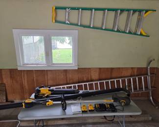 Dewalt Cordless Weed Wacker & Blower with attachments, Large Wener Ladder with Stabilizer