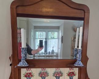 Antique Mirror with Majolica Tiles hand painted