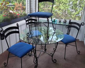 Wrought Iron & Glass top Table & Chairs