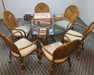Whicker chairs and glass table