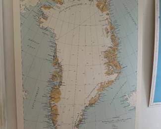 $225. Please send me a close-up of the bottom center and bottom corners. large Danish topographic wall map of Greenland (“GRØNLAND”), at 1:2,500,000 scale.