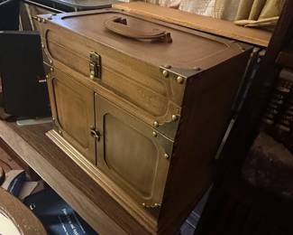 $375-650. more pics. brass bound wooden campaign/travel cabinet or chest.