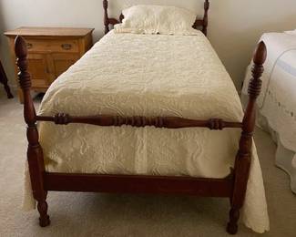 Antique Twin Beds (2) , mattresses, box springs, bedding, matelasse bed spreads, and shams