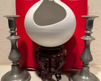 Crown Rose Pewter Candle Holders Sculptural Ceramic Vase