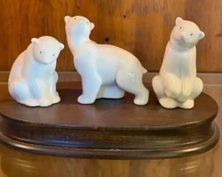 Vintage set of three Lladro NAO porcelain polar bear figurines