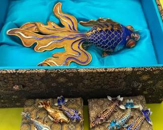 Chinese Silver Filigree Enamel Articulated Fish
