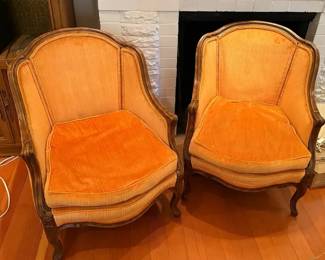 Orange Velvet Bergere Armchairs