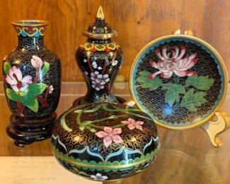 Chinese cloisonne trinket bowls vases