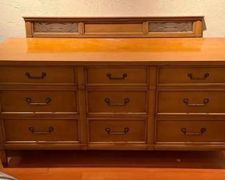 Wood Nine Drawer Dresser With Complementing Mirror