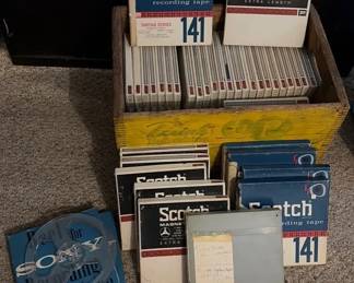 Reel to Reel Tapes In Antique Wooden Soda Crate