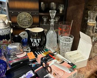 Barware including barrel-style bar cabinet