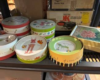Novelty salad/dessert plates in whimsical designs by Rosanna, "Fashion plates" and "A woman's work is never done"