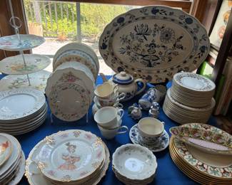 Vintage Blue and White serving pieces including Blue Onion platter