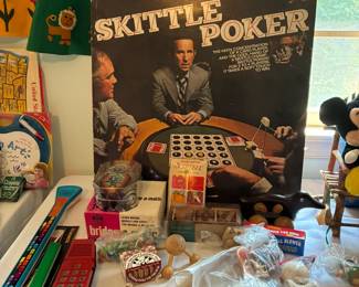 Vintage Merlin, Skittle Poker, and other vintage toys