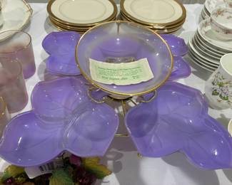 Vintage mid century purple glass serving set