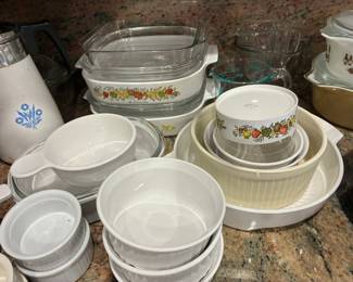 Vintage Corningware in "Spice of Life" and "Blue Cornflower"