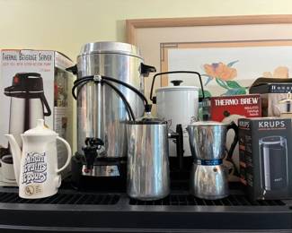 Vintage coffee urns and thermal servers