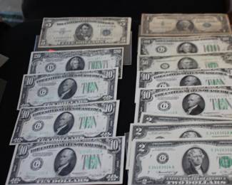 Singles, 5s, 10s, 20s, 50s and 100 Vintage Bills