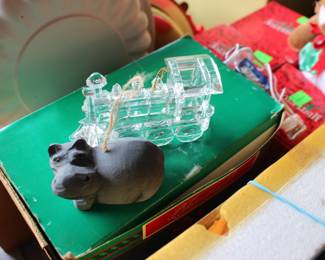 Christmas Train and Hippo Ornaments