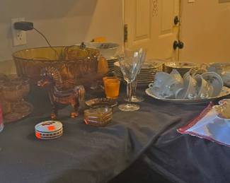 Rose Garden China, Amber Punch Bowl Set, Crytal Cats, Cups Saucers, More