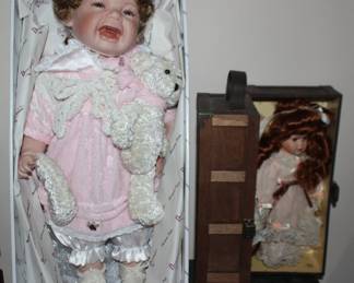 Fayzah Spanos Porcelain Doll and Doll in Wooden Case