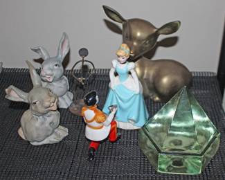 Cinderella and Prince Charming, Brass Deer, Ceramic Rabbits More
