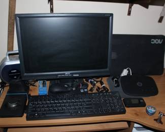 Coby Radio, Acer Monitor, Laptop, Keyboard