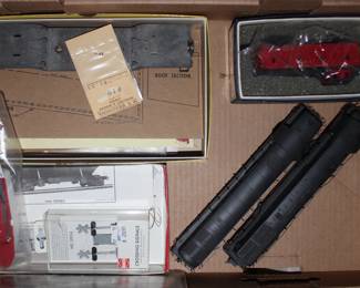 Four Train Cars, RR Signal Lights, Boat