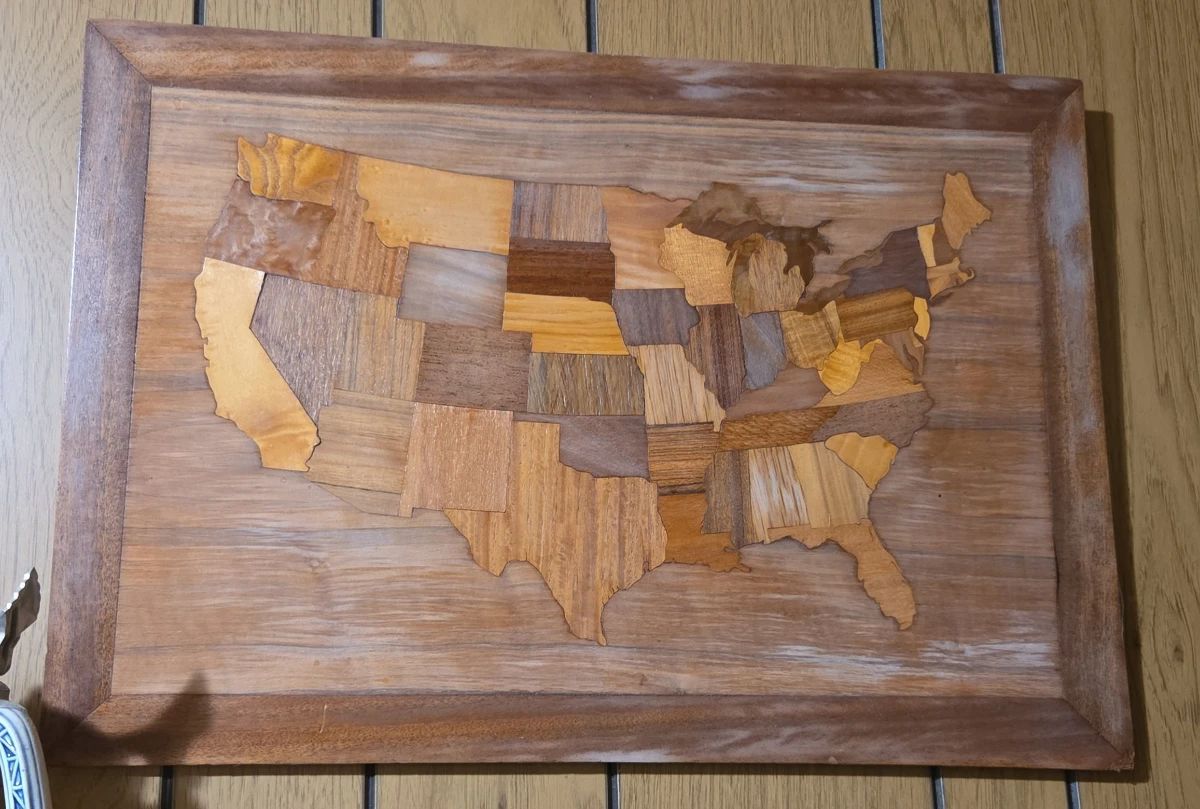 Wooden Inlaid Map of USA