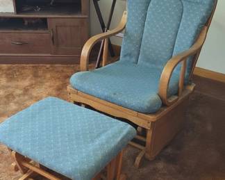 Blue Geometric Glider Rocker and Ottoman