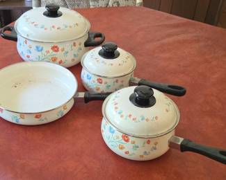 Vintage Floral Enamelware Cookware Set