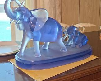 Blue Blown Glass Elephant Figurine