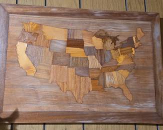 Wooden Inlaid Map of USA