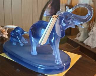 Blue Blown Glass Elephant Figurine
