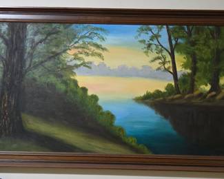 Vintage Signed River Landscape Oil Painting